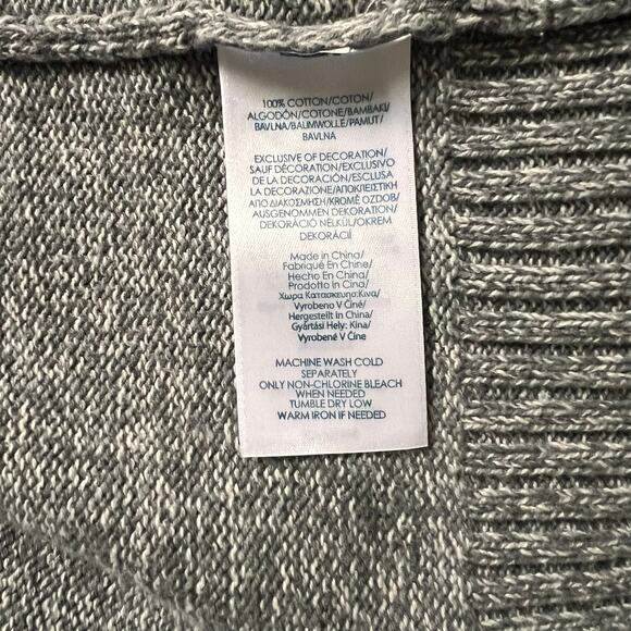 Chaps Henley Sweater Men's Large Gray Knit Pullover Ribbed Hem Elbow Patch Y2K - Picture 10 of 16